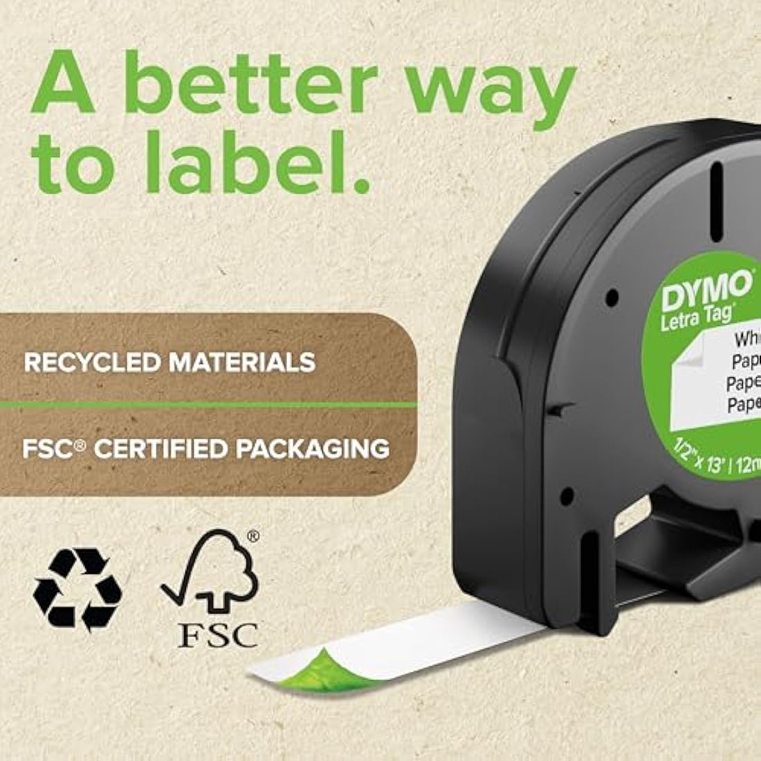 DYMO LetraTag Plastic Labels | 12mm x 4m | Black on White Tape | 1 Count