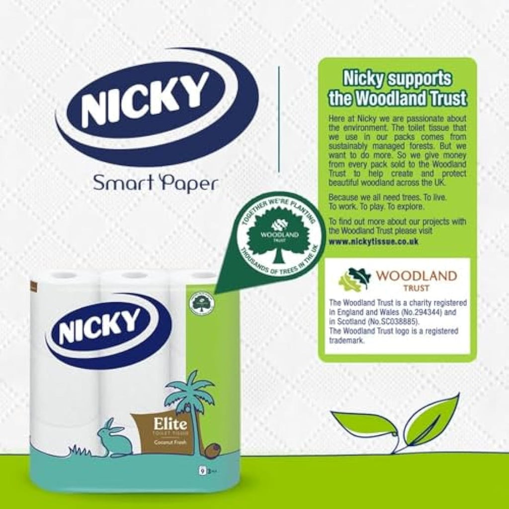 Nicky Elite Coconut Fresh Toilet Tissue | 45 Rolls | 3-Ply White Paper