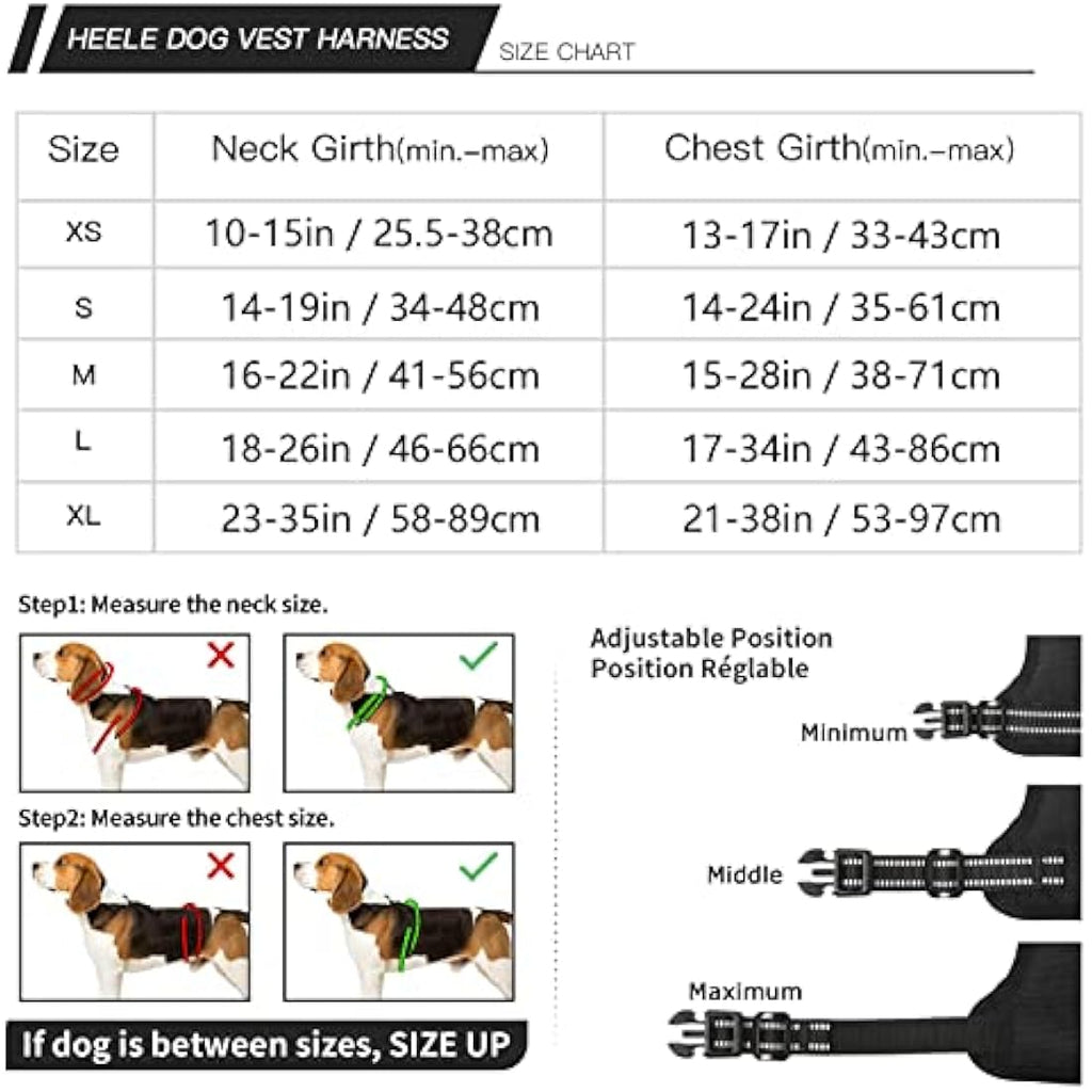 HEELE No Pull Dog Harness – Reflective Padded Vest with Neck Clip, XS