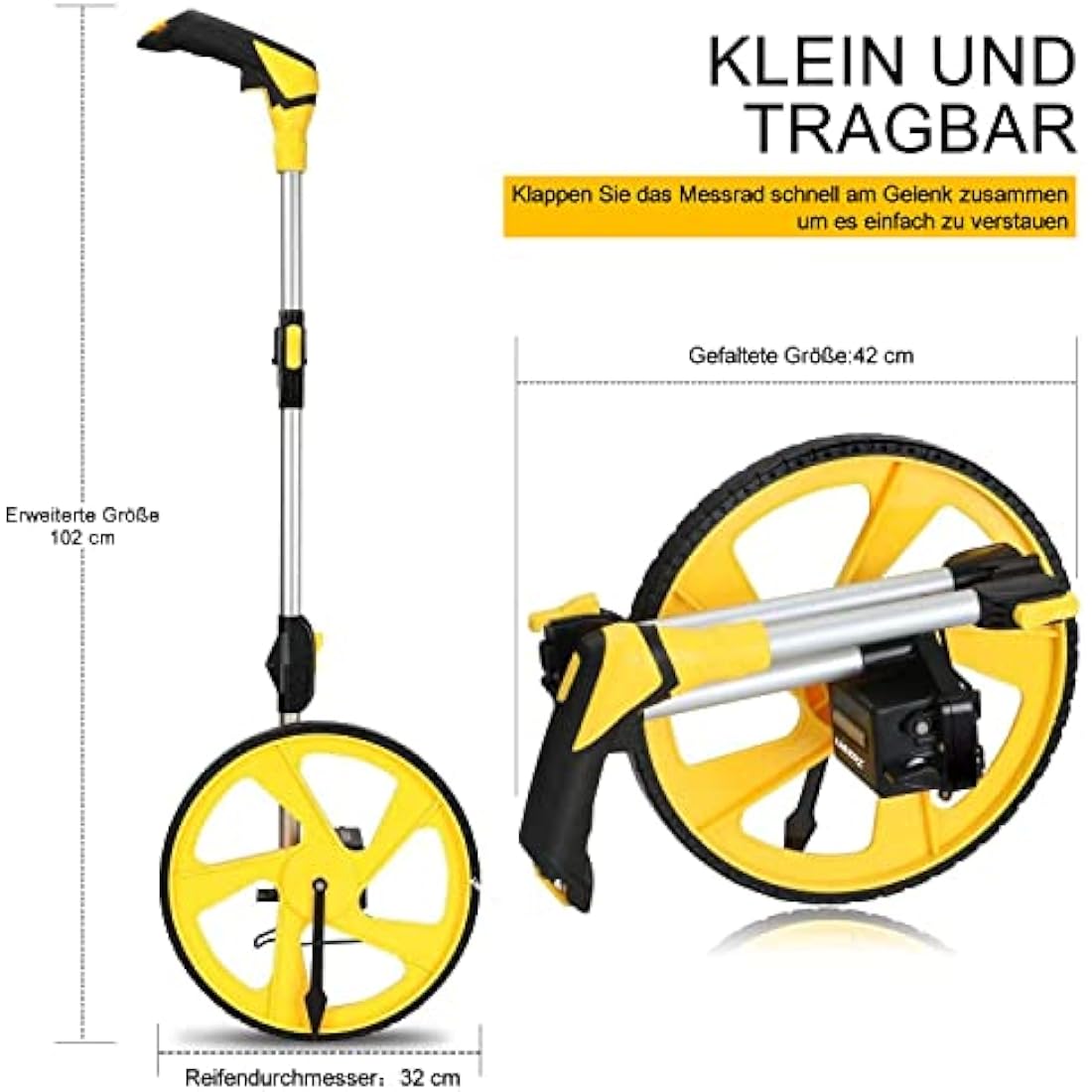 Zozen Foldable Measuring Wheel – 10,000m Metric Distance Meter with Bag