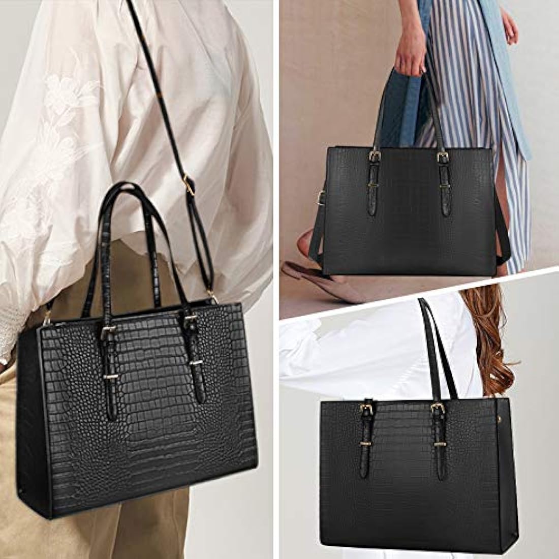 Lubardy 15.6 Inch Laptop Tote Bag for Women | Faux Leather Work Handbag