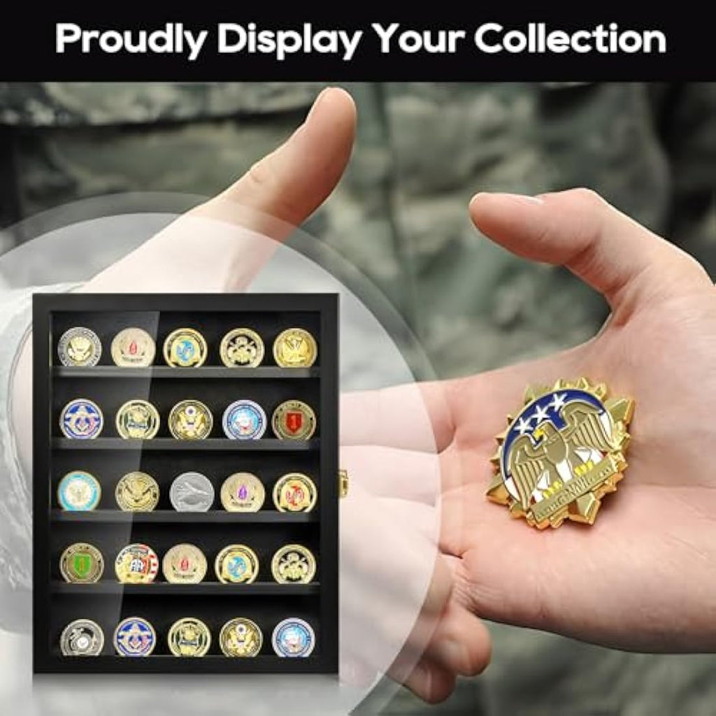 Military Challenge Coin Display Case | Wood Wall Mount Shadow Box