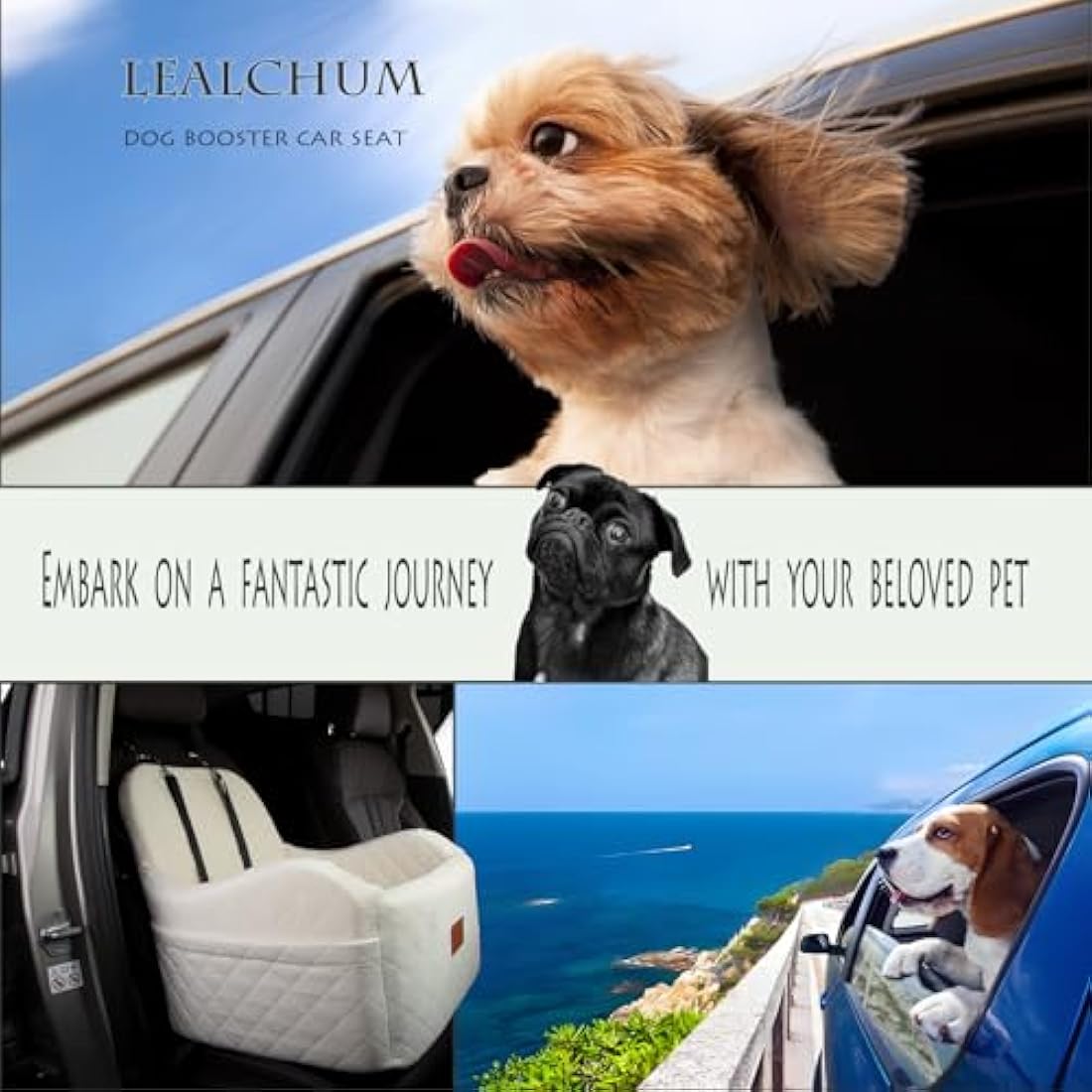 Lealchum Dog Booster Car Seat | Washable Memory Foam Pet Bed - Beige