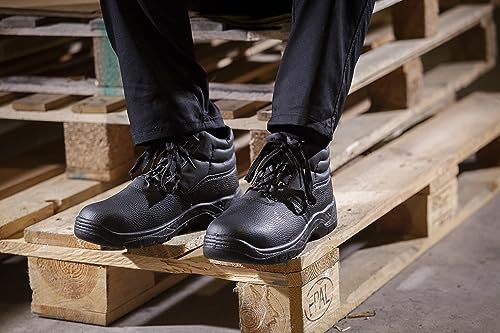 Jolof Store Steel Toe Cap Leather Chukka Work Boots - Black - Size 3