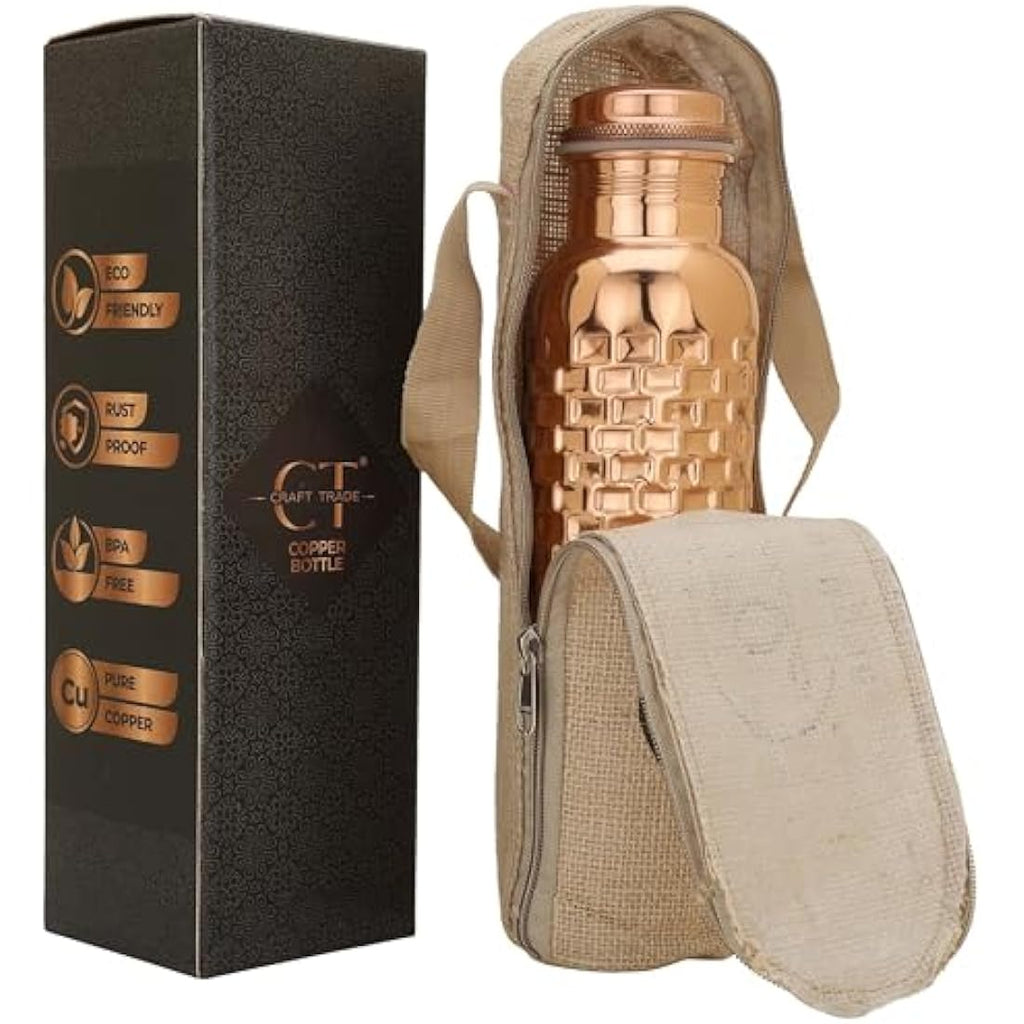 Craft Trade Pure Copper Water Bottle Set - 1L Leak Proof Ayurvedic Design