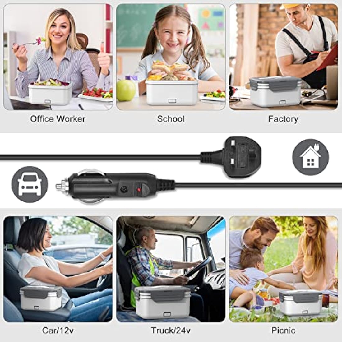Herrfilk 100W Electric Lunch Box | 1.8L Heated Food Warmer for Car & Home