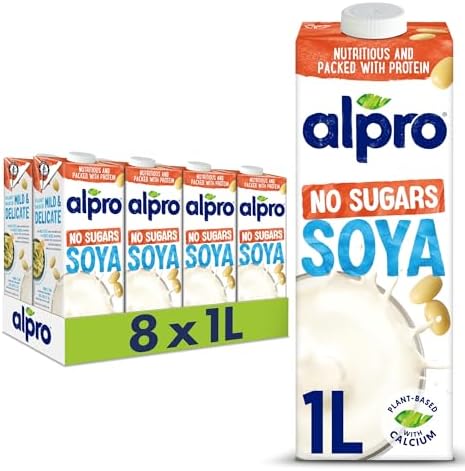Alpro Soya Milk Unsweetened - Plant-Based Dairy Free Drink 1L (8 Pack)
