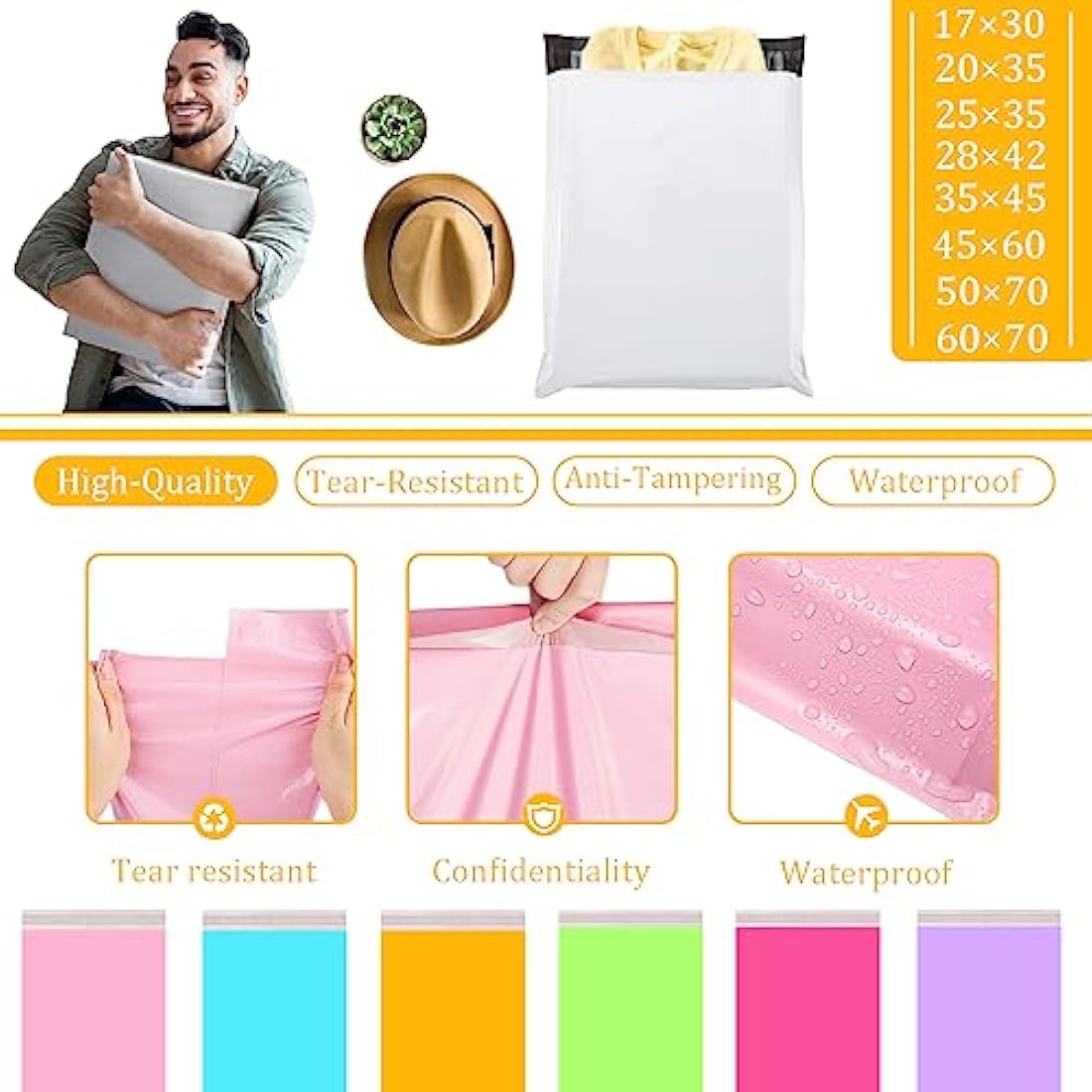Yellow Vintage Poly Mailers – 60x70cm Self-Seal Shipping Bags
