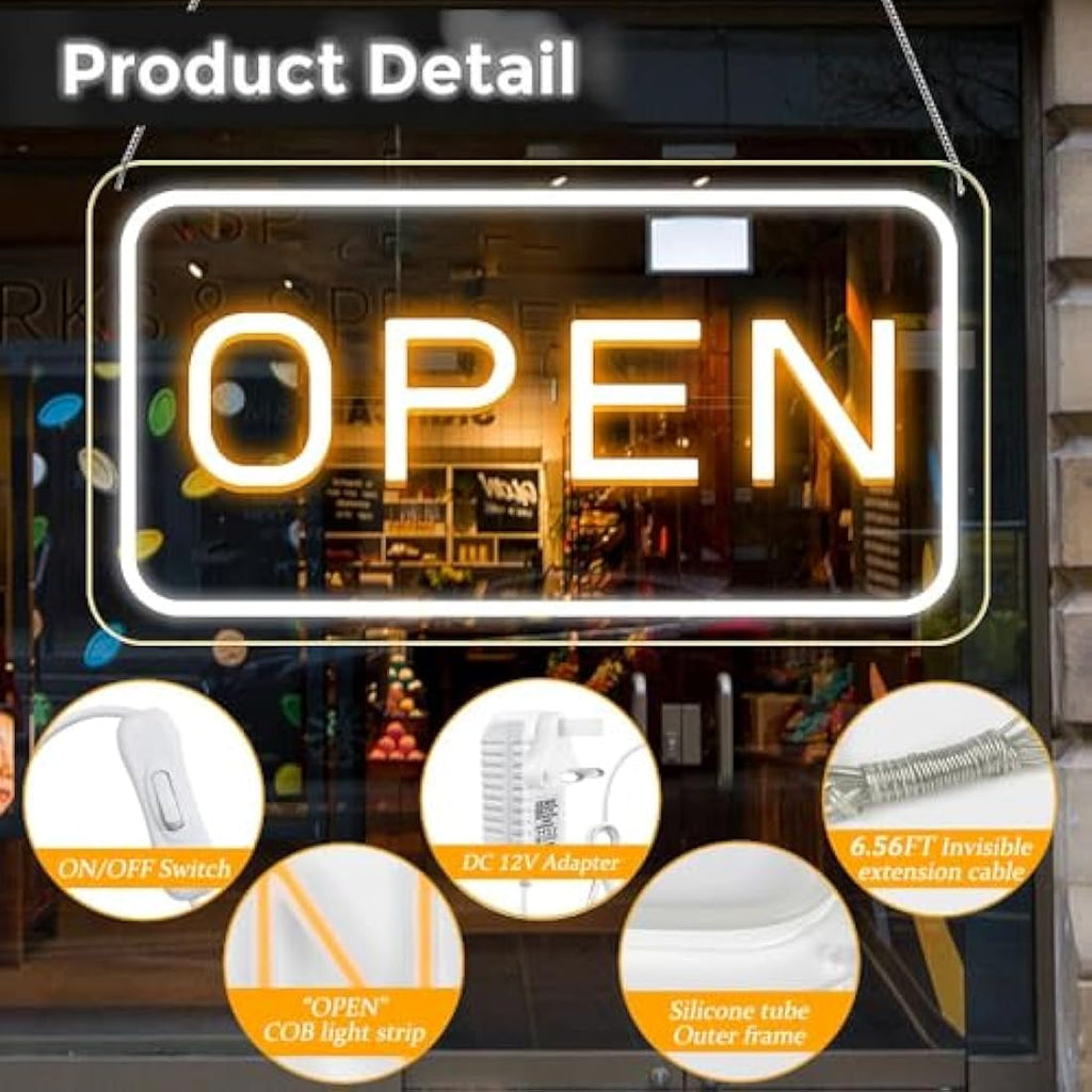 LightingWill LED Neon Open Sign | 23x12 Yellow/White Business Signage