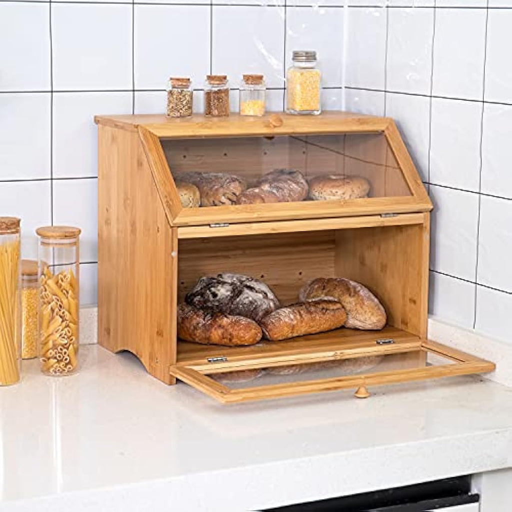 Leader Accessories Large 2-Layer Bamboo Bread Box – Double Decker Bin