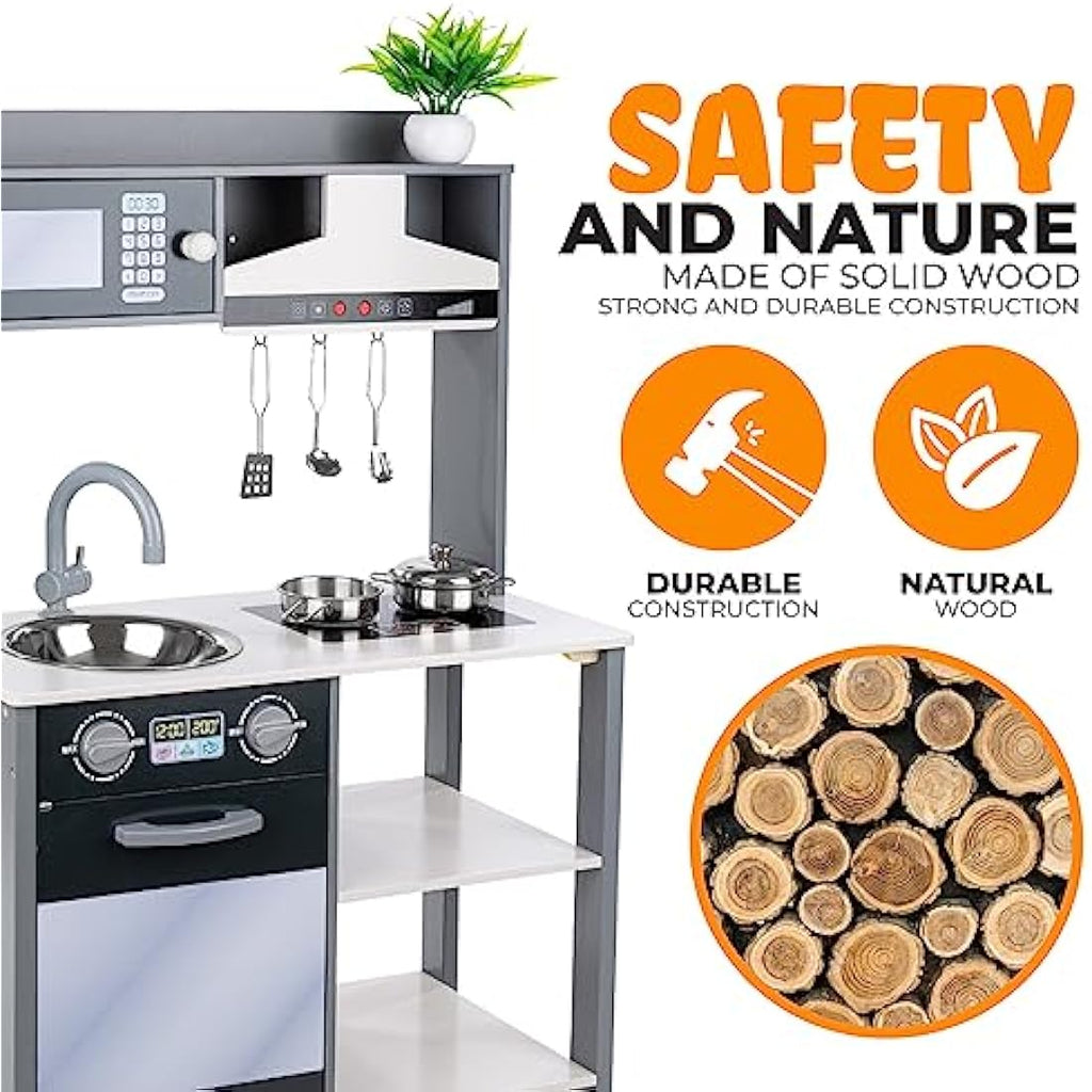 Kinderplay Wooden Toy Kitchen with Interactive Range Hood - GS0062