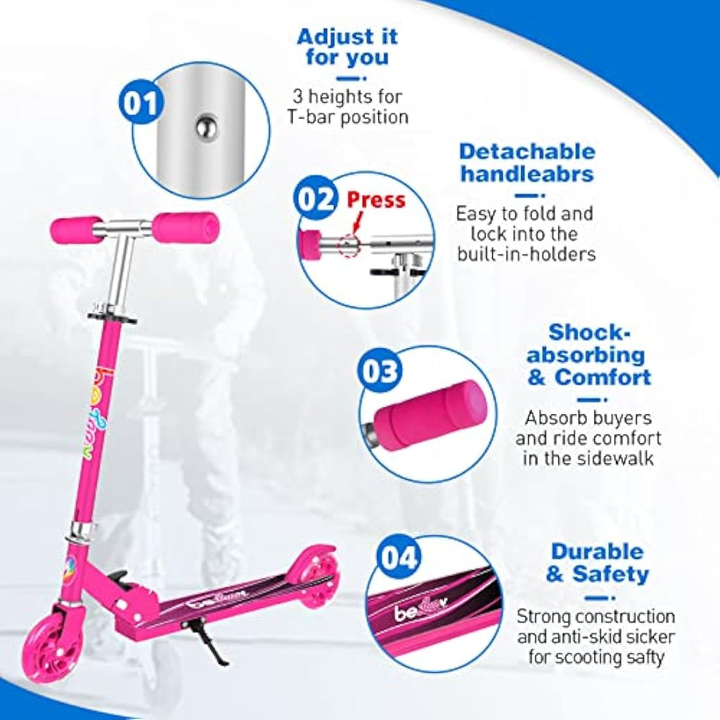 BELEEV V1 Kids Folding Kick Scooter | 2-Wheel Light Up Scooter for Ages 3-12