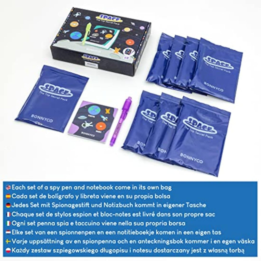 BONNYCO Invisible Ink Pen and Notebook Set - 8 Pack Space Party Favors