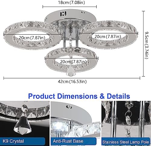 VETRULUS Modern LED Crystal Chandelier – Dimmable Flush Mount Ceiling Light