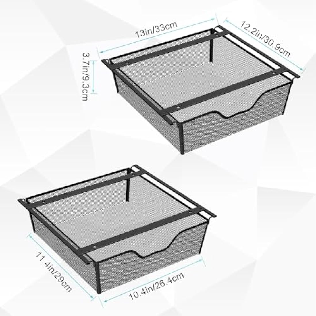 2-Pack Under Desk Pull Out Metal Wire Mesh Storage Baskets