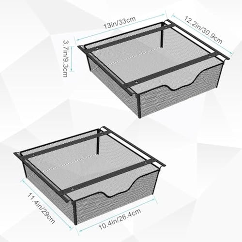 2-Pack Under Desk Pull Out Metal Wire Mesh Storage Baskets