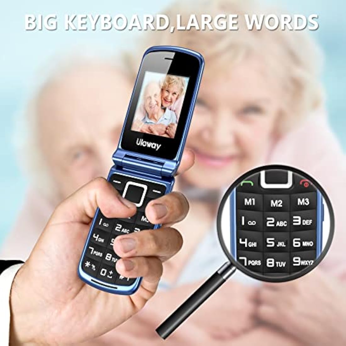 Jolof Store G380D Senior Flip Phone – Unlocked Big Button Mobile (Blue)