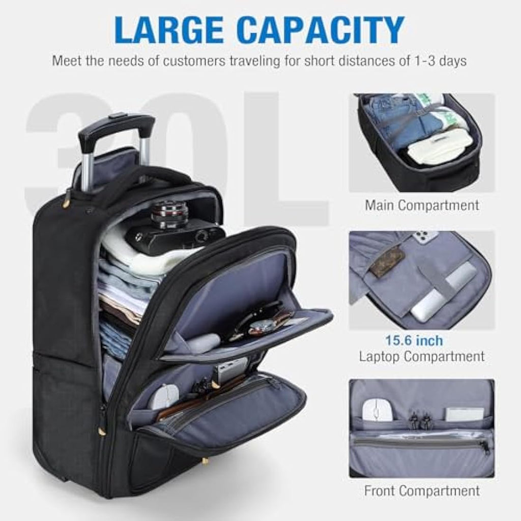 Ponhog Rolling Backpack | 15.6 Inch Laptop Carry-On Bag | Water Resistant