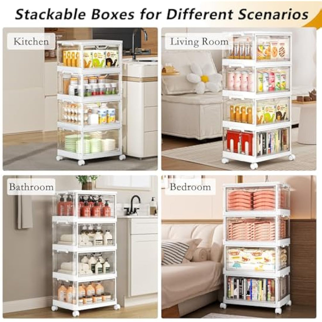 TidyTrove 4-Tier Stackable Storage Boxes | 23L Foldable Plastic Bins