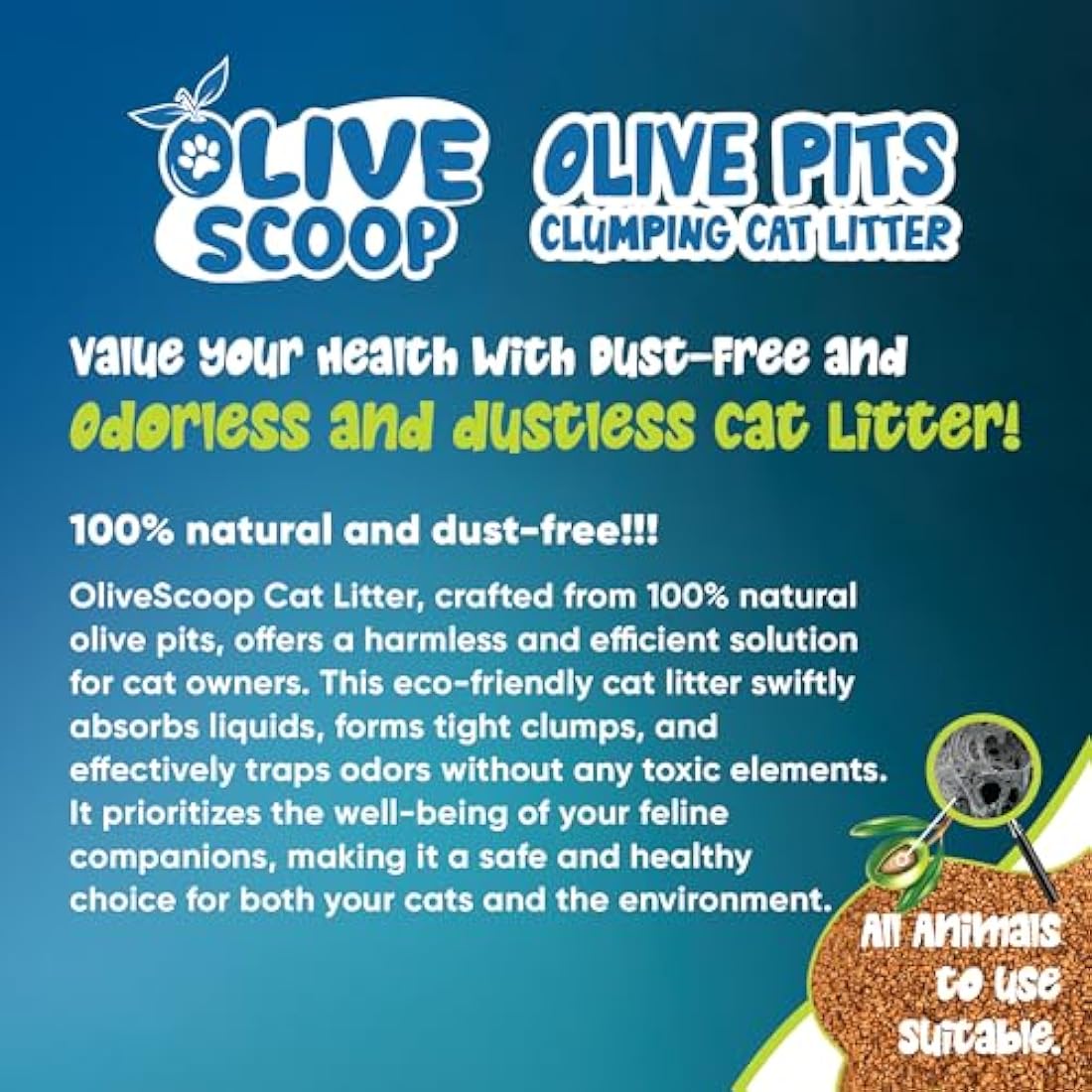 Olive Scoop Natural Olive Pit Clumping Cat Litter – Unscented, 24L