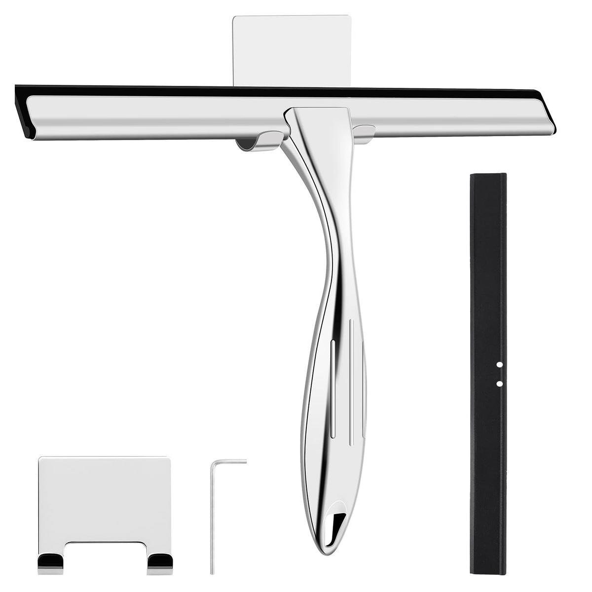 wlich Shower Squeegee, 10 Inch Stainless Steel Window Squeegee with 1 Hook - image 1