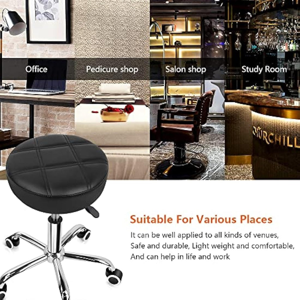 KKTONER Round Rolling Stool – Adjustable PU Leather Swivel Salon Chair