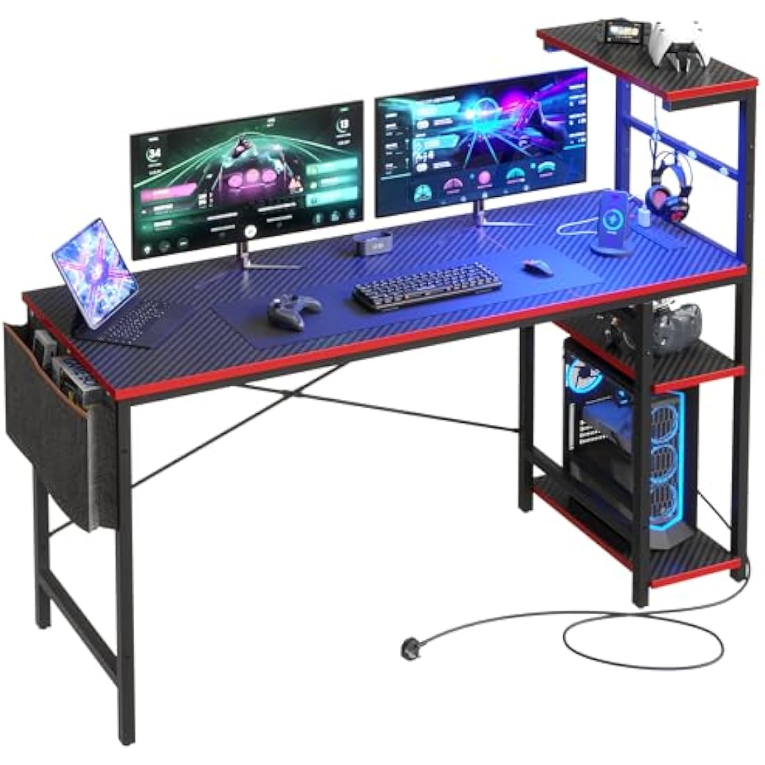 Bestier 155CM Corner Desk with LED Lights and Power Outlets