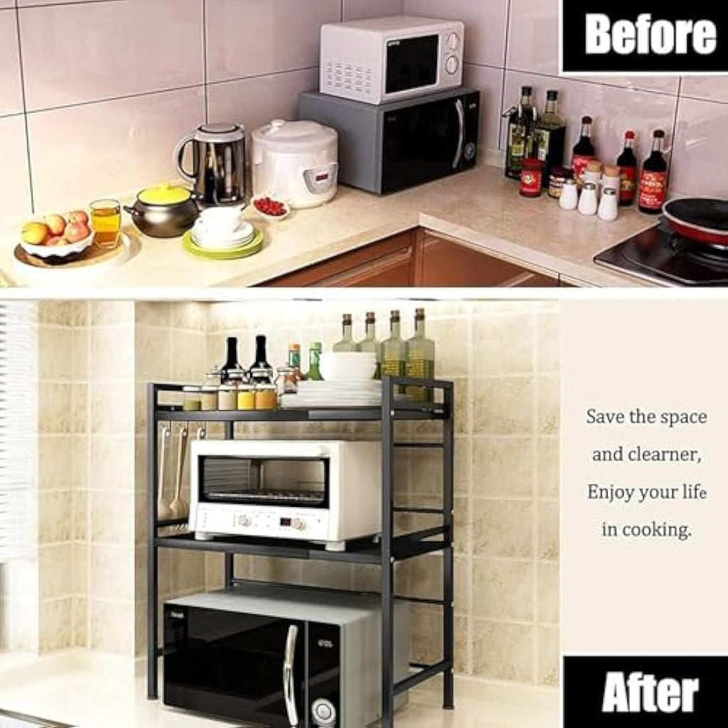 Haipky 3-Tier Expandable Microwave Oven Rack – Adjustable Metal Kitchen Shelf