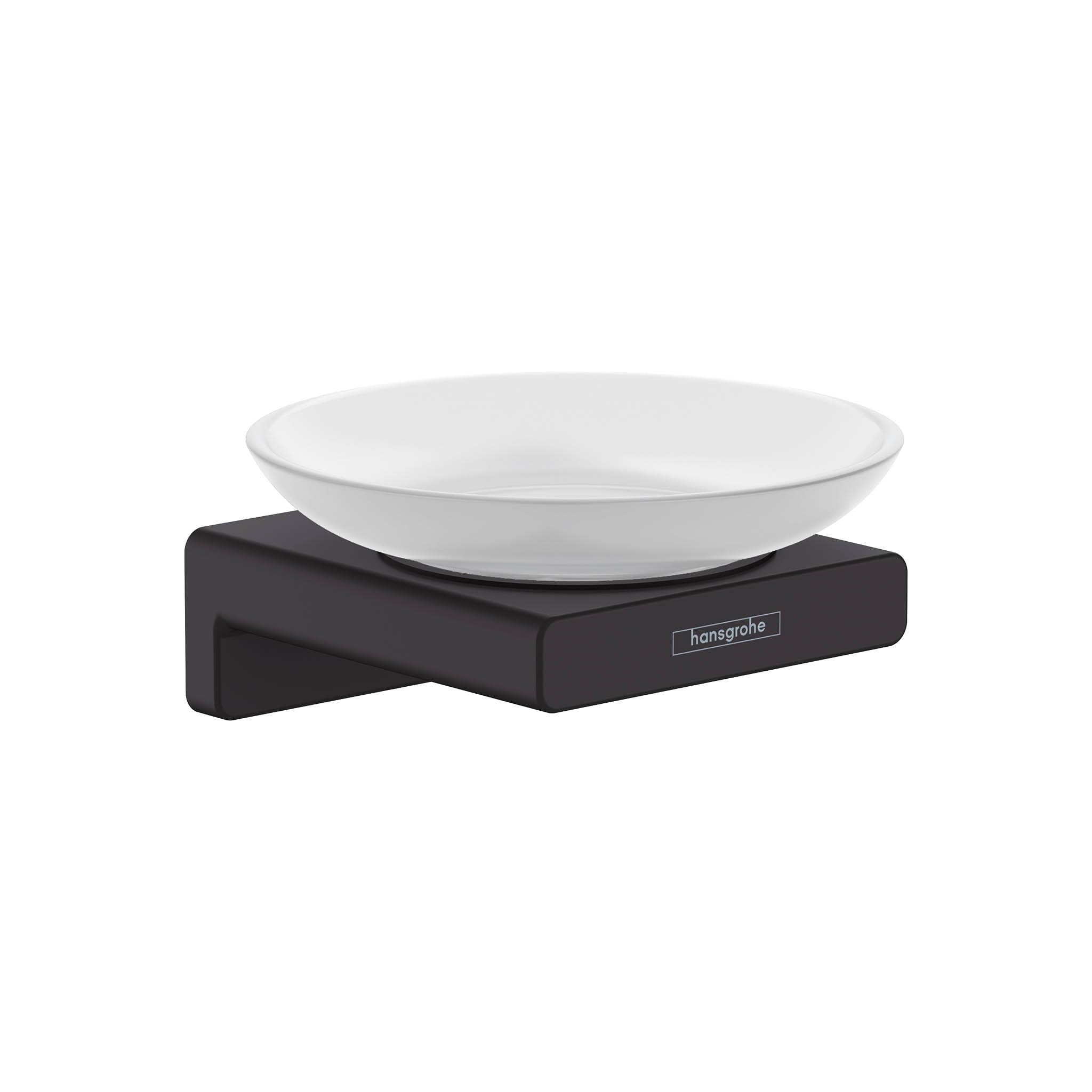 hansgrohe AddStoris Wall-Mounted Soap Dish - Matt Black Glass & Metal