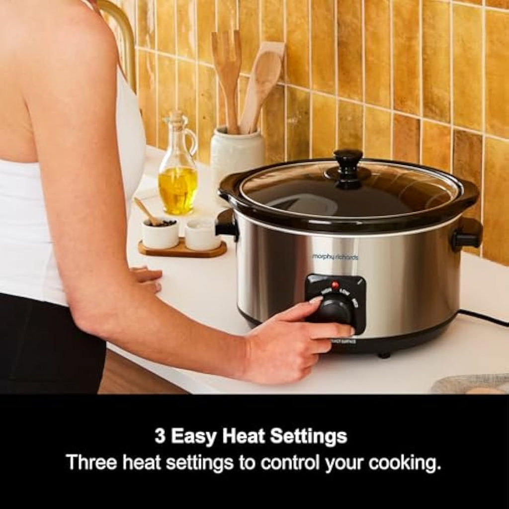 Morphy Richards 6.5L Slow Cooker – Brushed Steel Ceramic Pot