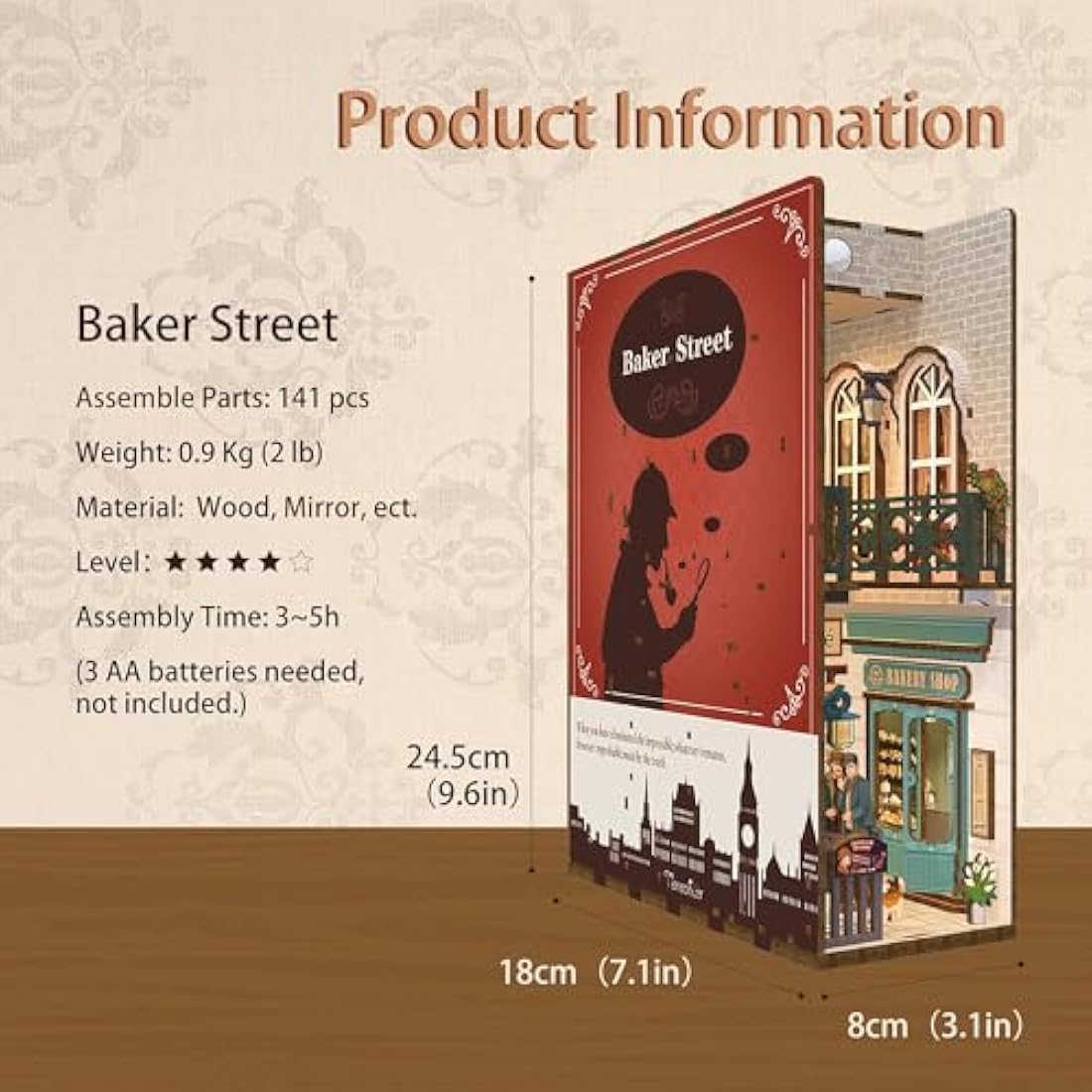 Tonecheer Sherlock Holmes DIY Book Nook Kit – 3D Wooden Miniature House