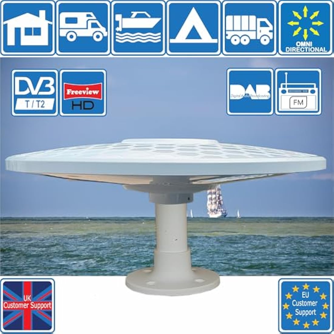 Unispectra HELIO Omnidirectional Digital TV Aerial - 33dB High Gain 12V/24V