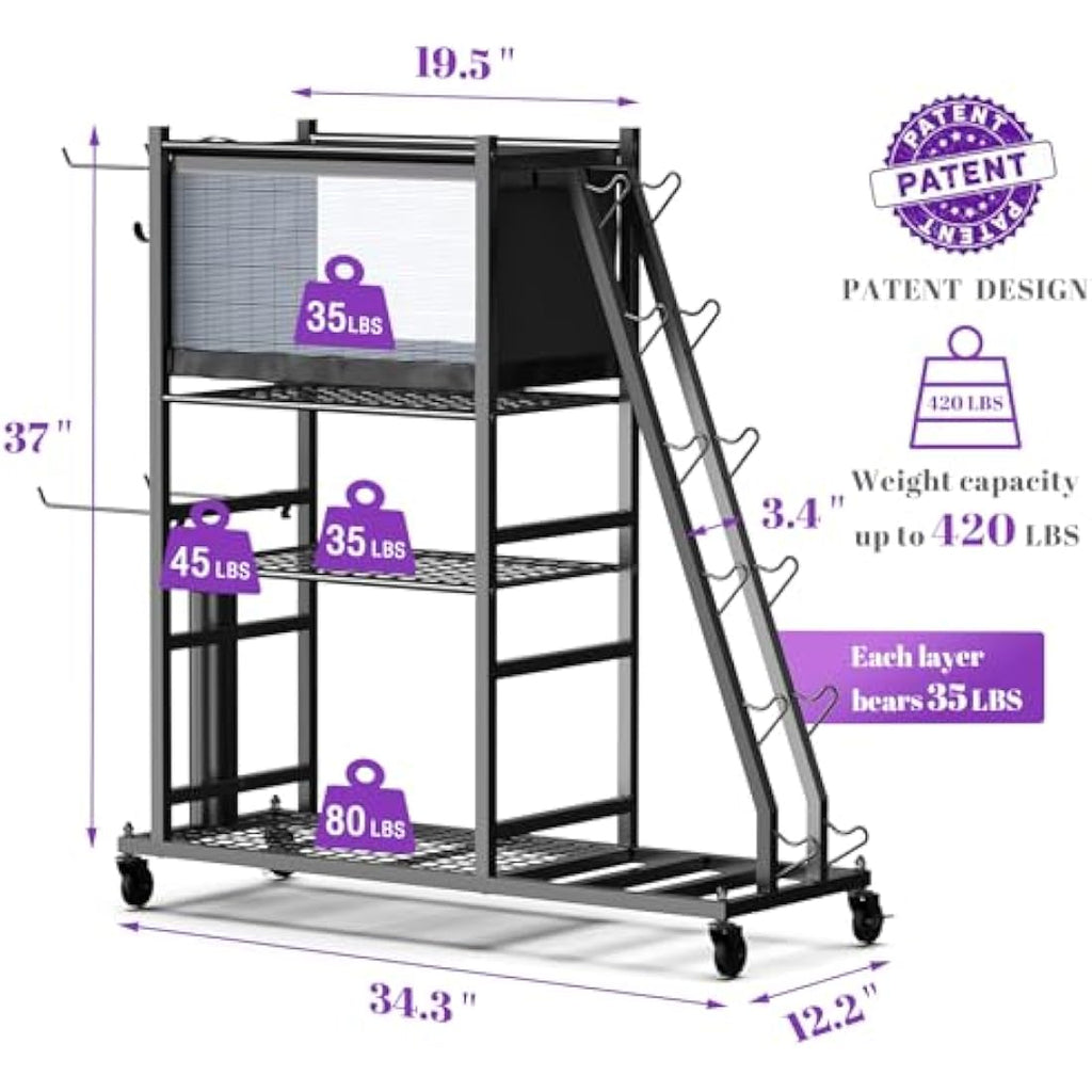 Mythinglogic Dumbbell Rack - Steel Weight Stand with Wheels & Hooks