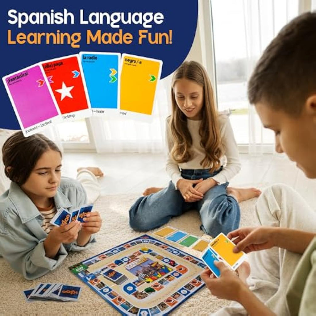 KLOO Spanish Board Game – Race to Madrid Language Learning Flash Cards