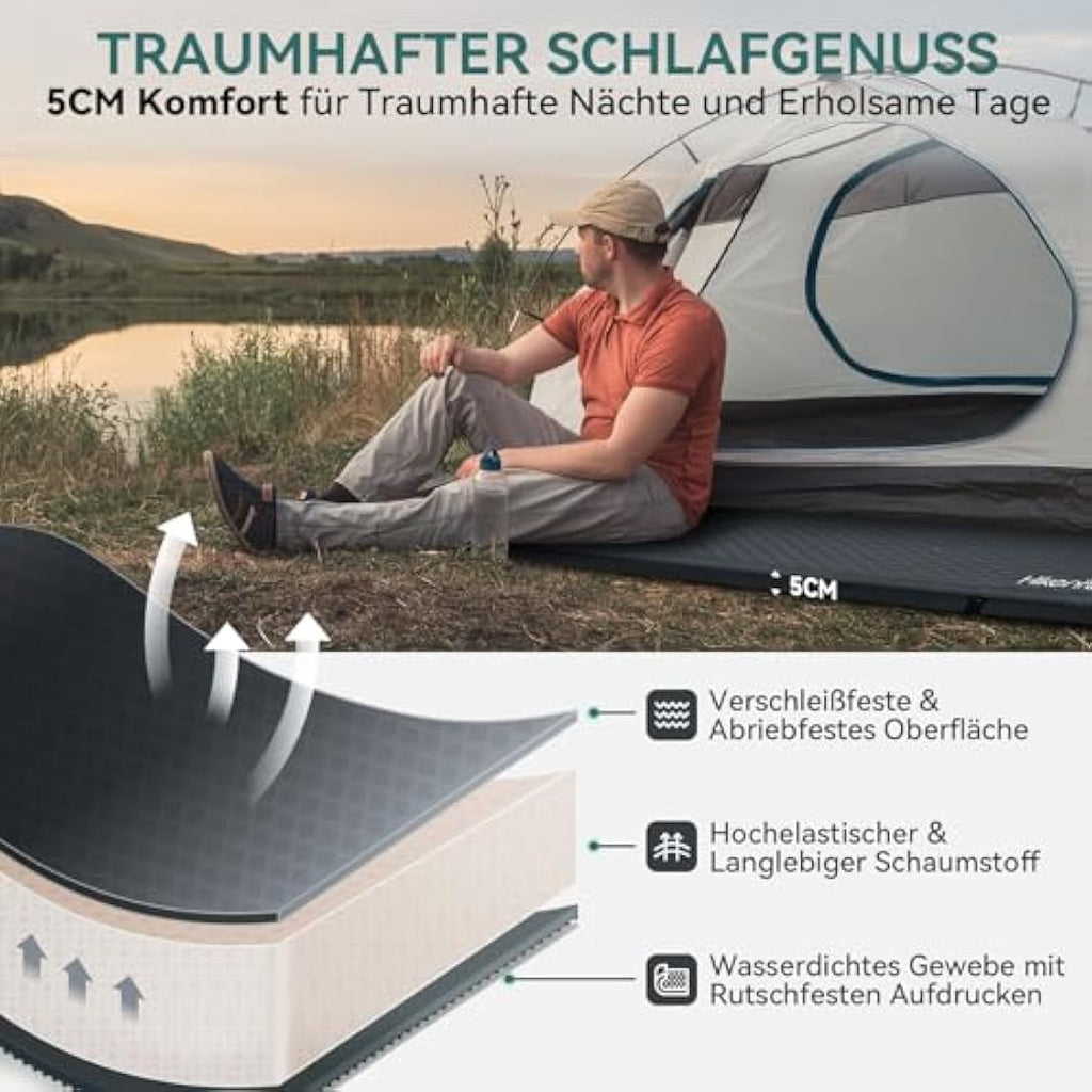 HIKENTURE Self-Inflating Sleeping Mat – 5cm Foam Camping Mattress