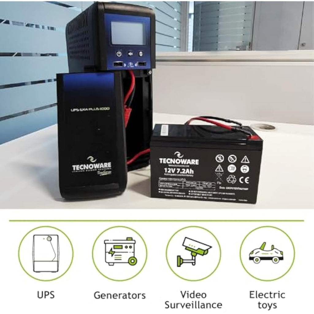 Tecnoware 12V 7.2Ah Sealed Lead-Acid Battery for UPS and Alarm Systems