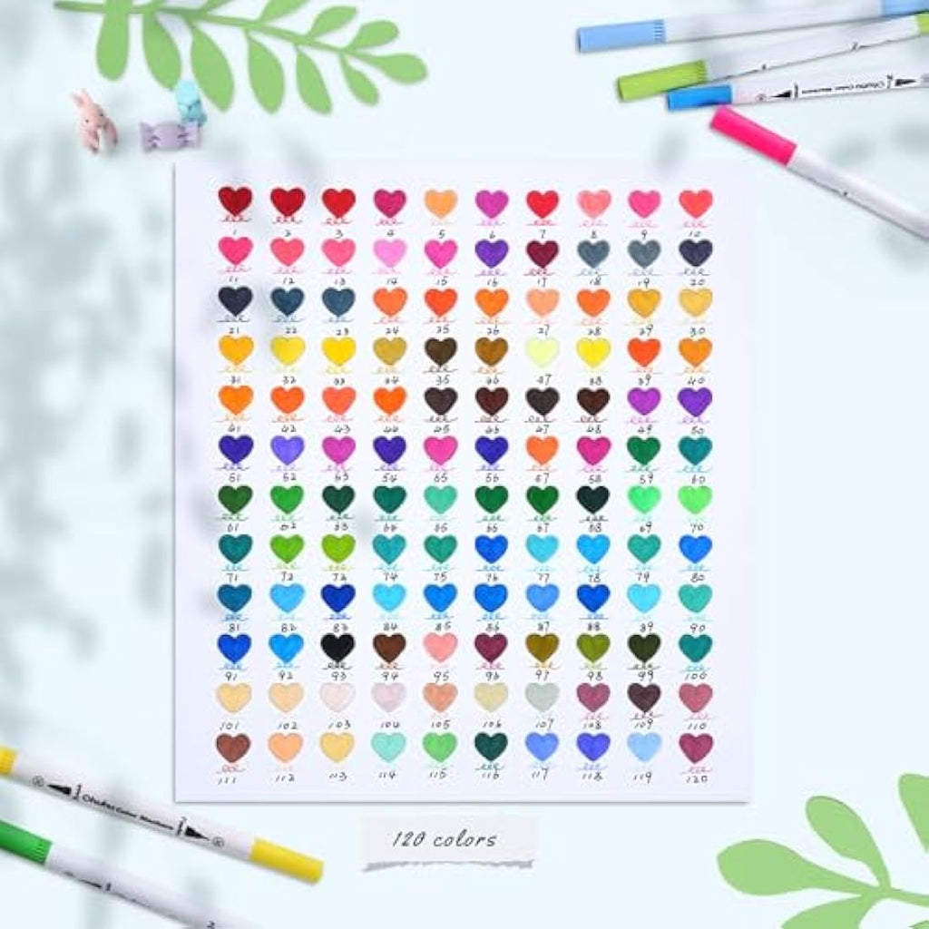 Ohuhu 120 Colours Dual Tip Brush Pens | Art Markers with Carrying Bag