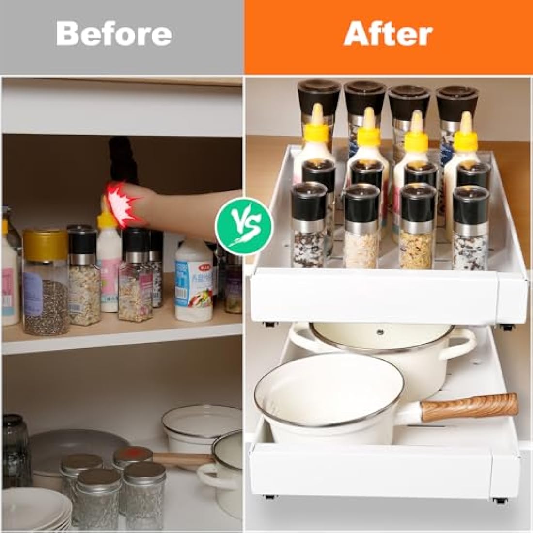 NAYAHOSE 2-Pack Pull Out Cabinet Organiser – Extendable Stainless Steel