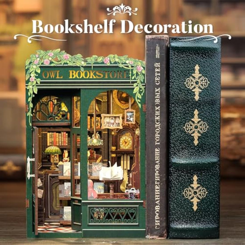 CUTEBEE Owl Bookstore Book Nook Kit - 3D Wooden Miniature DIY Puzzle