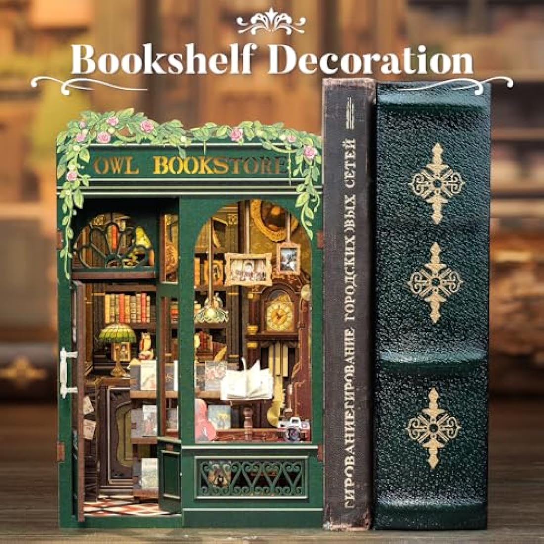 CUTEBEE Owl Bookstore Book Nook Kit - 3D Wooden Miniature DIY Puzzle