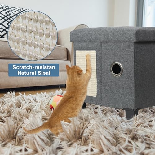 BRIAN & DANY Large Cat Cave | Foldable Cube Cat House with Scratch Board
