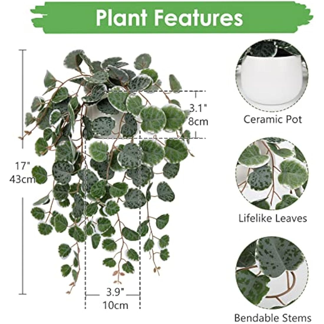 Hollyone Artificial String of Hearts Potted Plant – Faux Trailing Greenery