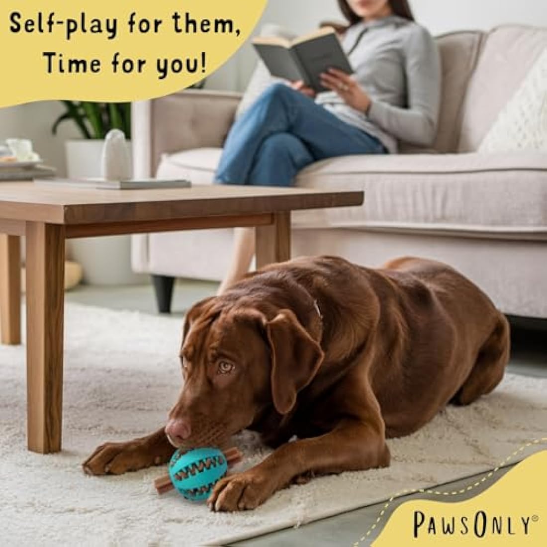 PawsOnly Dog Treat Ball Dispenser - Interactive Rubber Dental Toy, Green