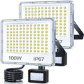 TASINUO 100W LED Security Lights Outdoor Motion Sensor, IP67 Waterproof, 2 Pack
