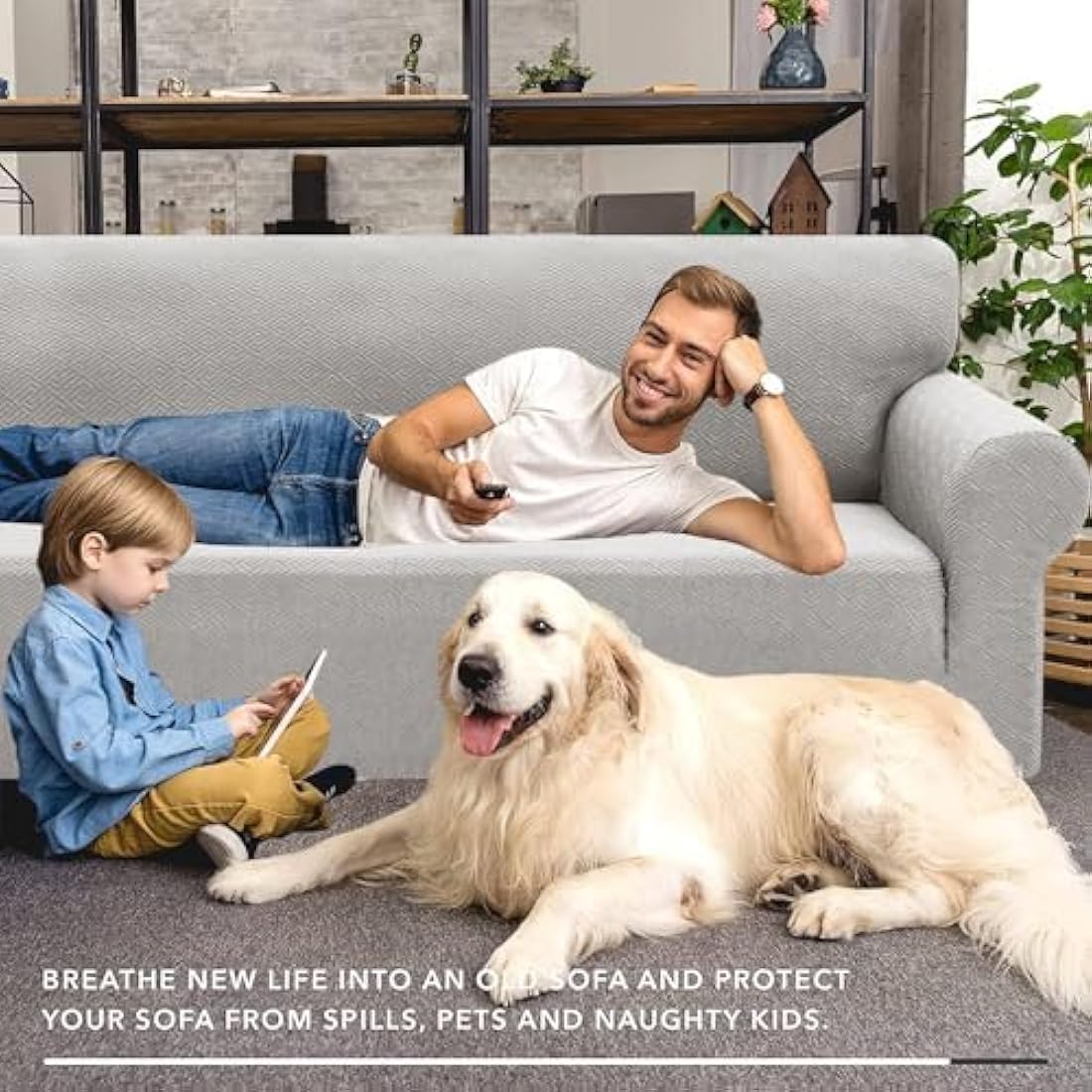 XINEAGE Stretch Sofa Cover | 3 Seater Jacquard Couch Slipcover – Silver Grey