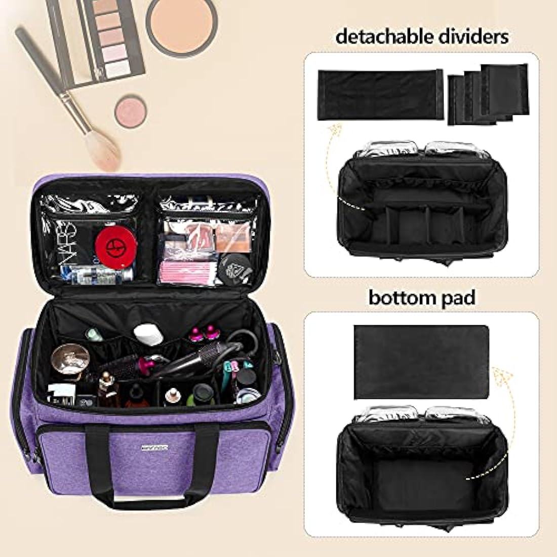 BAFASO Large Travel Makeup Bag | Professional Cosmetic Case - Purple