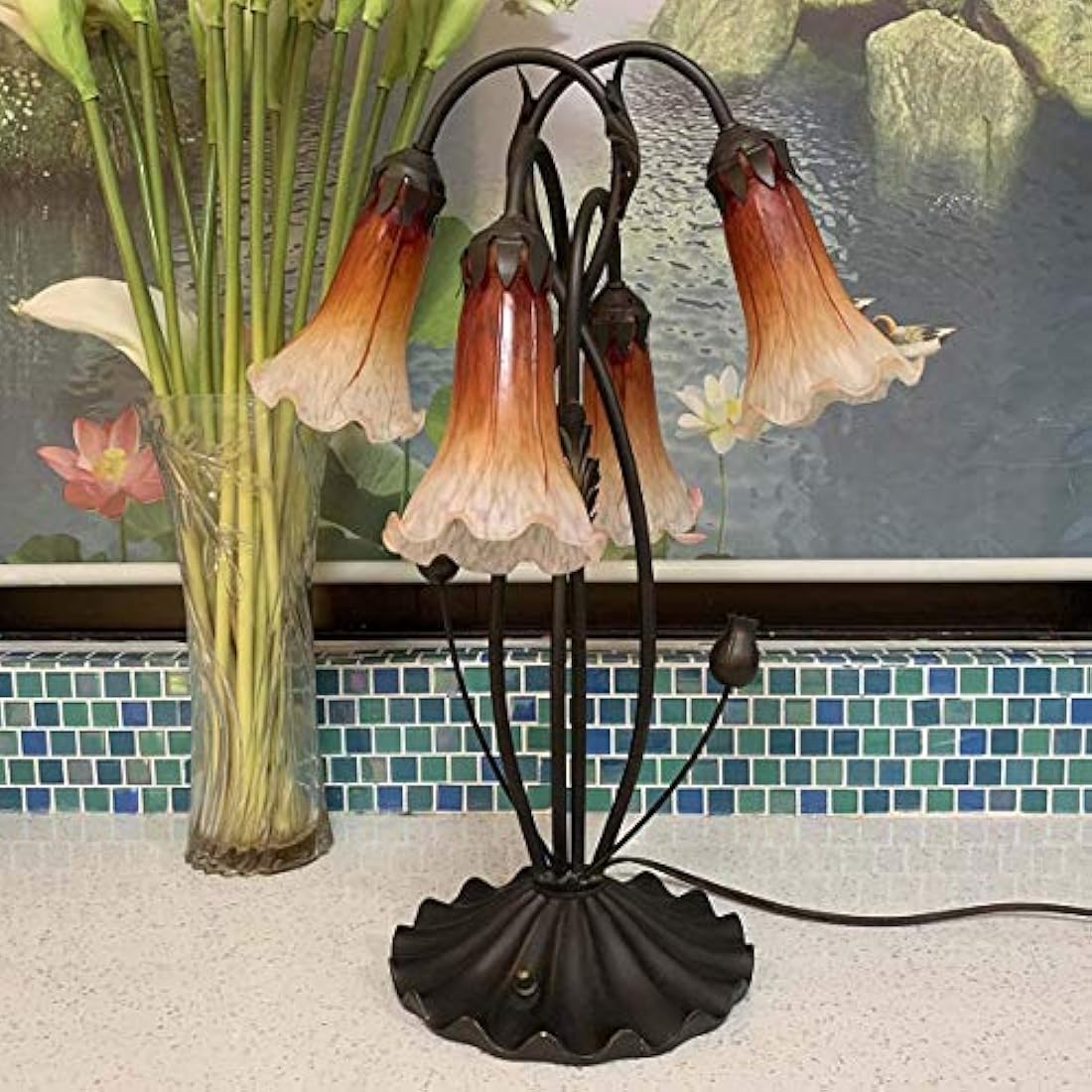 Jolof Store Lily Flower Blown Glass Table Lamp – 4-Light Orange Accent
