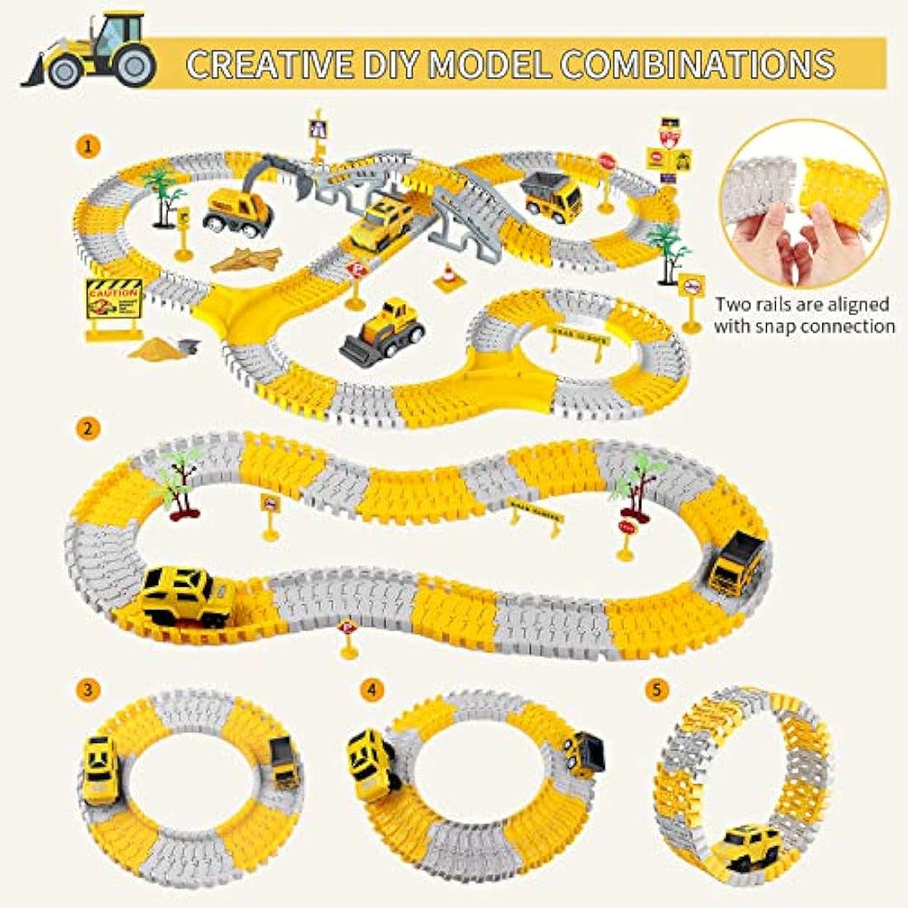 BBLIKE Construction Race Track Set – 255 PCS Flexible DIY Engineering Toy