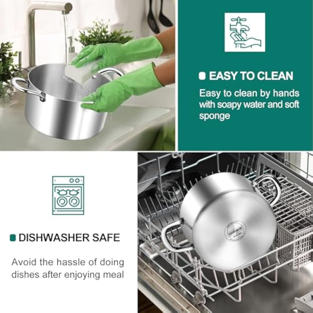 HaWare 7.7L Tri-Ply Stainless Steel Stockpot with Glass Lid