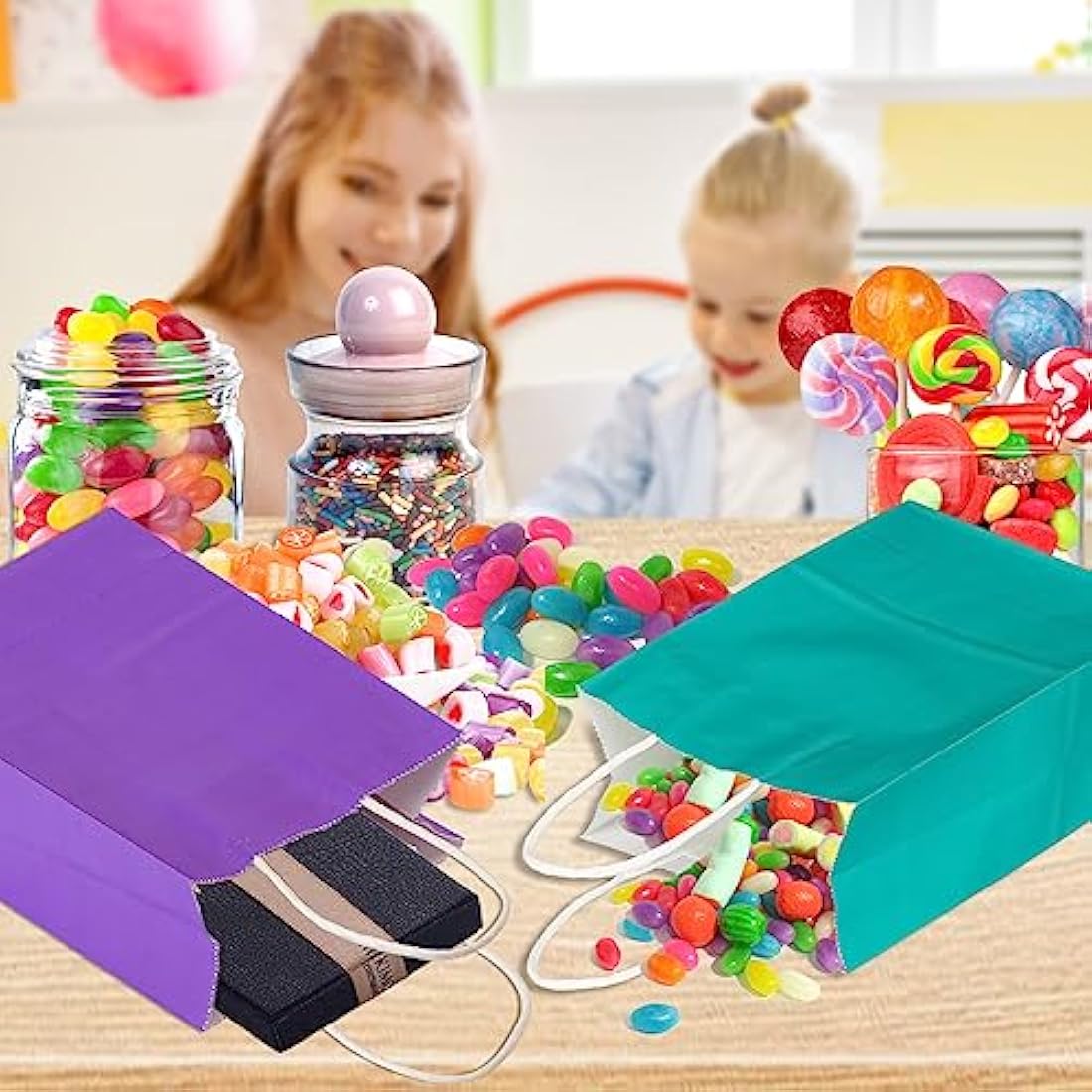 30 Pcs Kraft Paper Party Bags with Handles - 10 Colors